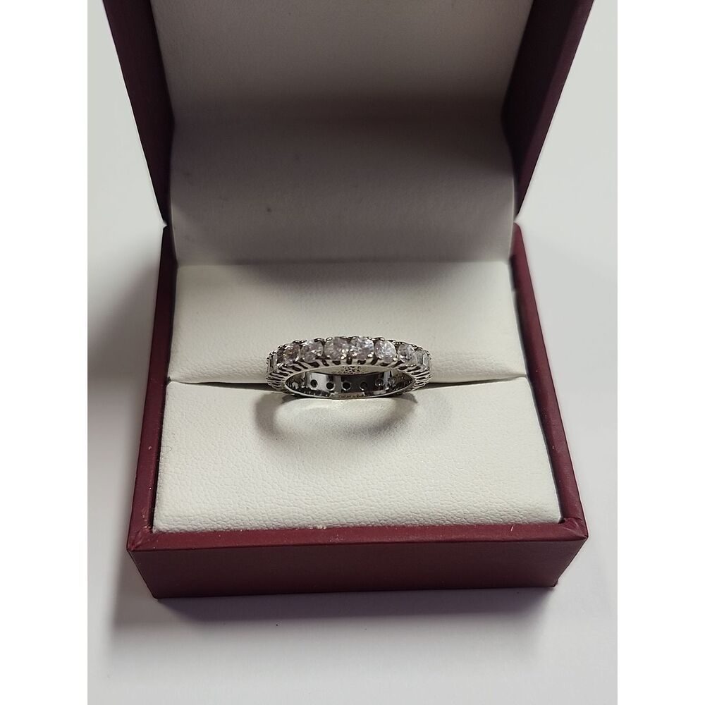 Classic Silver Tone Eternity Band with Clear CZ Stones Size 6.75